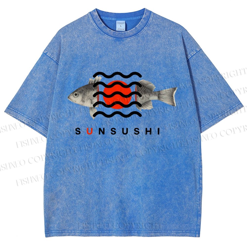 Unisex Sushi Fish Printed Washed Tee