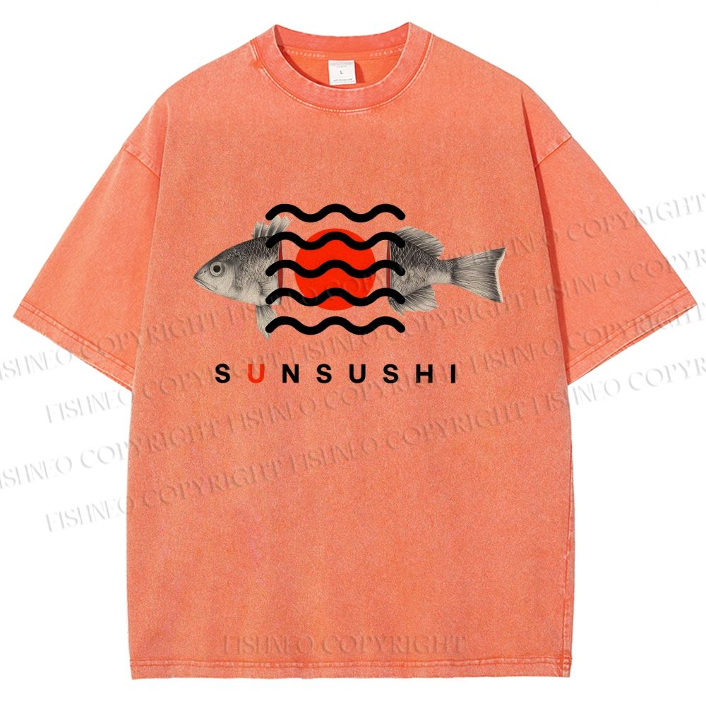 Unisex Sushi Fish Printed Washed Tee