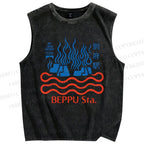 Unisex Beppu Sta Printed Washed Tank Top