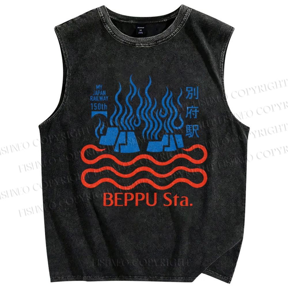 Unisex Beppu Sta Printed Washed Tank Top