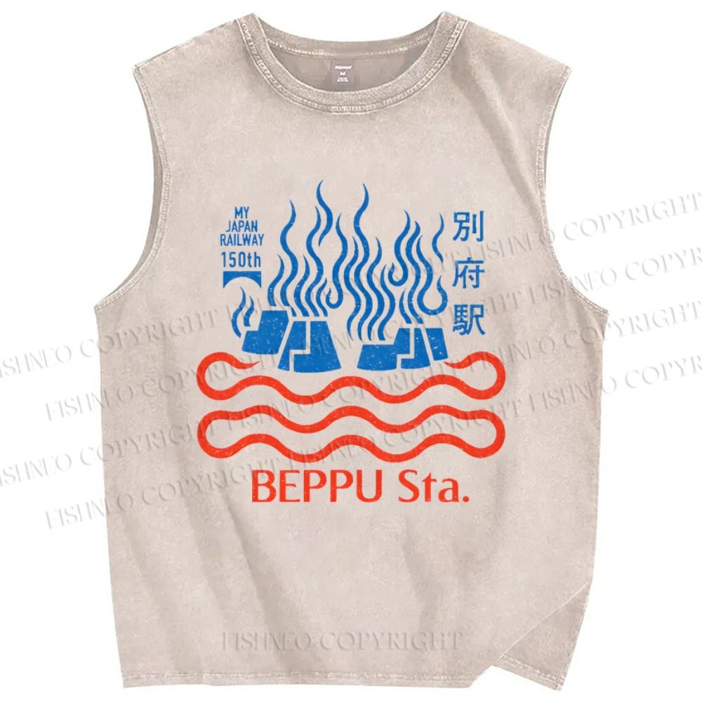Unisex Beppu Sta Printed Washed Tank Top