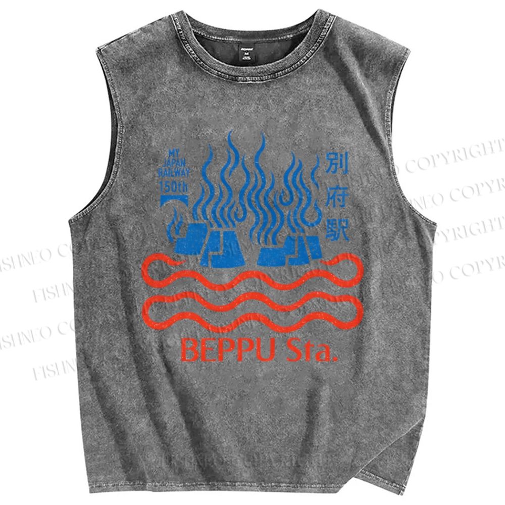 Unisex Beppu Sta Printed Washed Tank Top