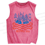 Unisex Beppu Sta Printed Washed Tank Top