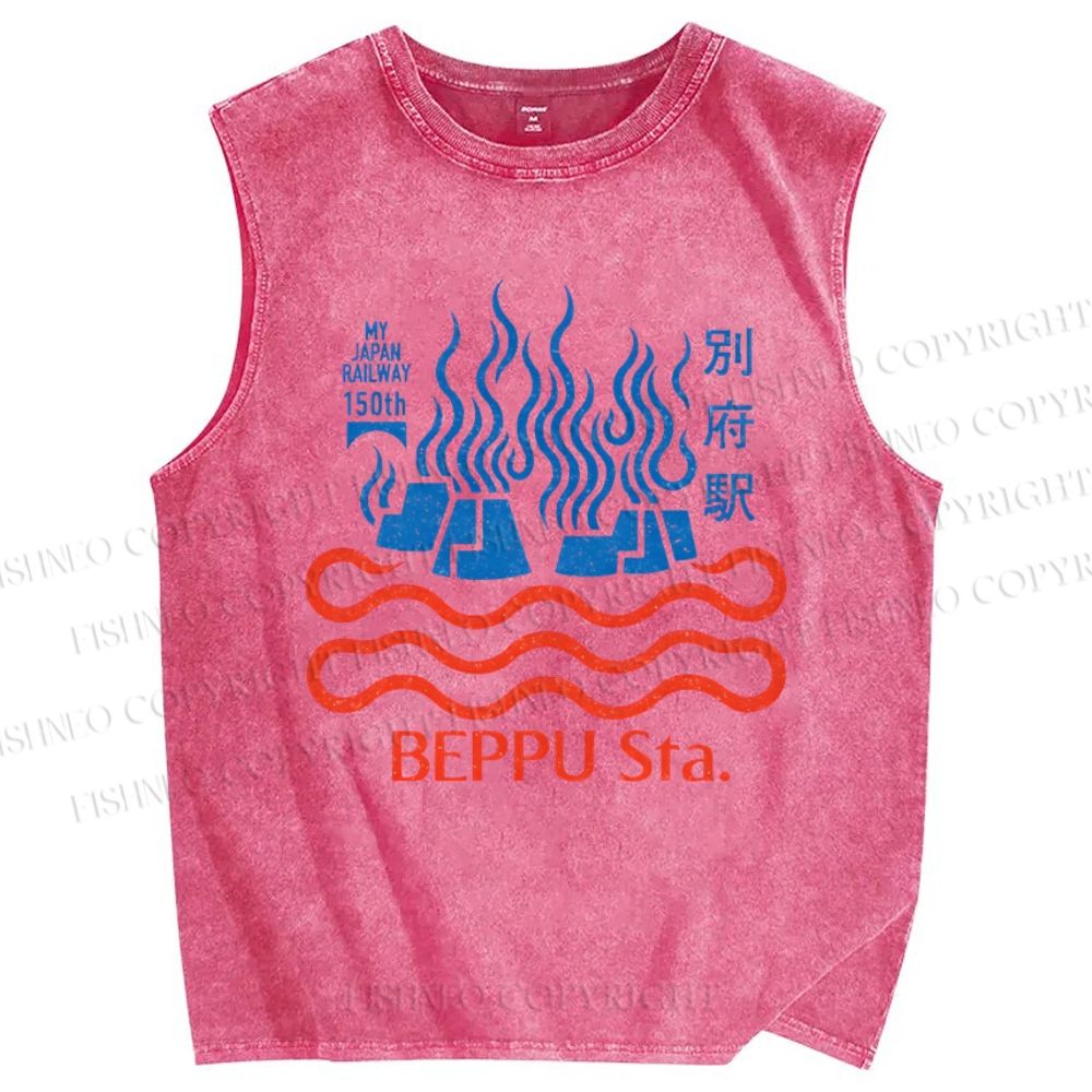 Unisex Beppu Sta Printed Washed Tank Top