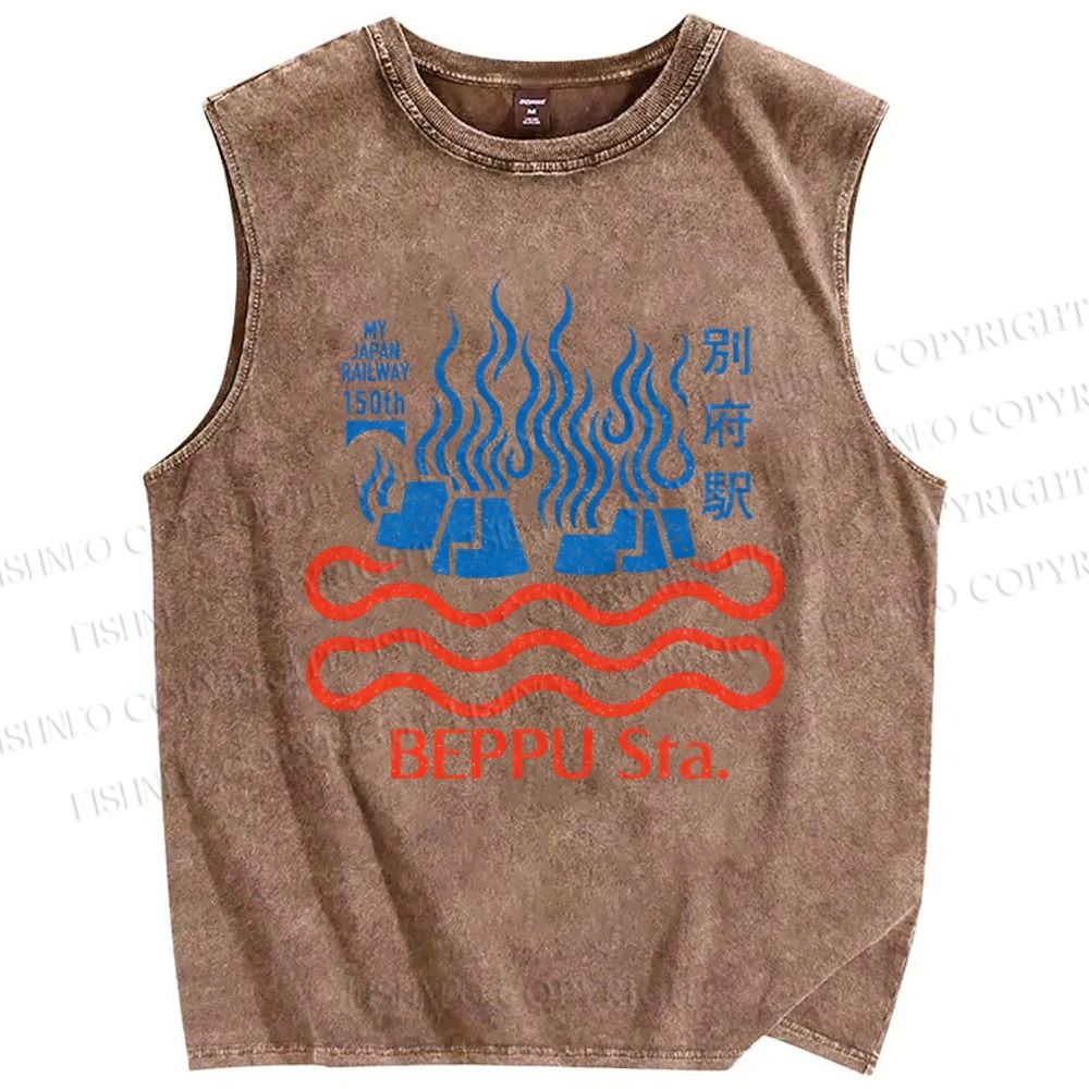 Unisex Beppu Sta Printed Washed Tank Top