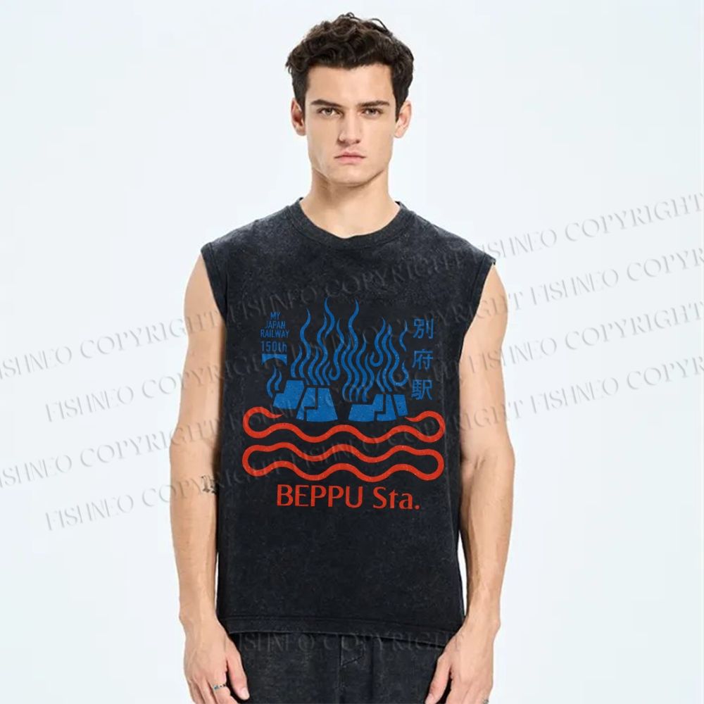Unisex Beppu Sta Printed Washed Tank Top