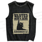 Unisex Wanted Dead And Alive Cat Printed Washed Tank Top