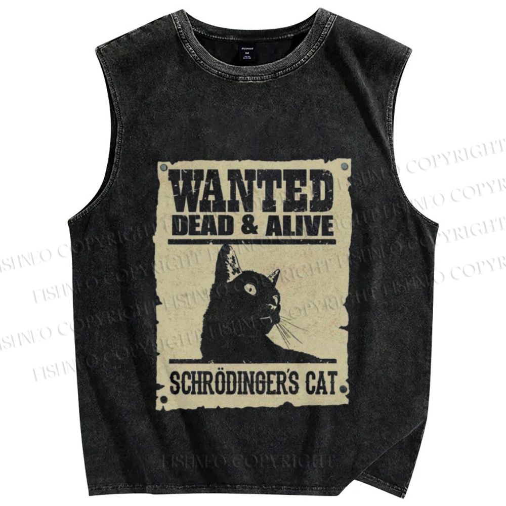 Unisex Wanted Dead And Alive Cat Printed Washed Tank Top