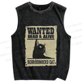 Unisex Wanted Dead And Alive Cat Printed Washed Tank Top