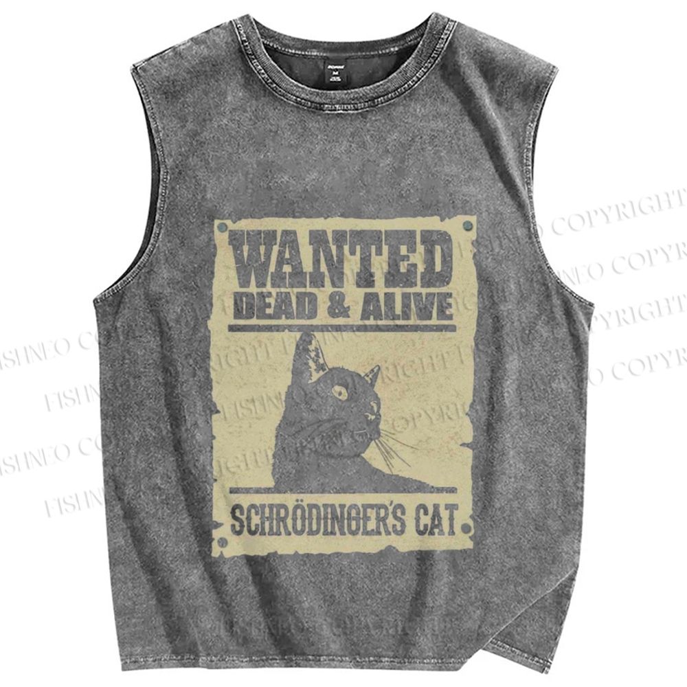 Unisex Wanted Dead And Alive Cat Printed Washed Tank Top