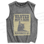 Unisex Wanted Dead And Alive Cat Printed Washed Tank Top