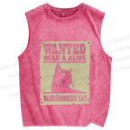 Unisex Wanted Dead And Alive Cat Printed Washed Tank Top