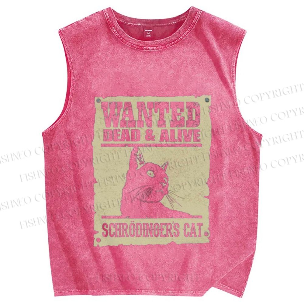 Unisex Wanted Dead And Alive Cat Printed Washed Tank Top