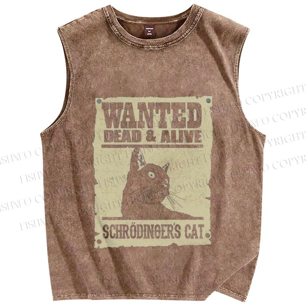 Unisex Wanted Dead And Alive Cat Printed Washed Tank Top