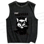 Unisex Chat Guevara Cat Printed Washed Tank Top