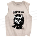 Unisex Chat Guevara Cat Printed Washed Tank Top