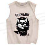 Unisex Chat Guevara Cat Printed Washed Tank Top