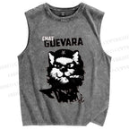 Unisex Chat Guevara Cat Printed Washed Tank Top