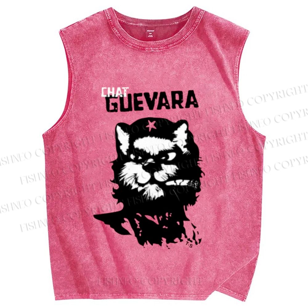 Unisex Chat Guevara Cat Printed Washed Tank Top