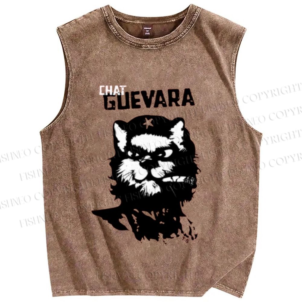 Unisex Chat Guevara Cat Printed Washed Tank Top