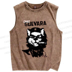 Unisex Chat Guevara Cat Printed Washed Tank Top