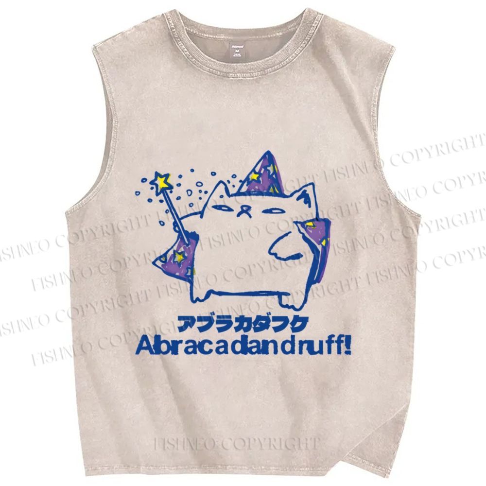 Unisex Silly Cat Abracadandruff Printed Washed Tank Top
