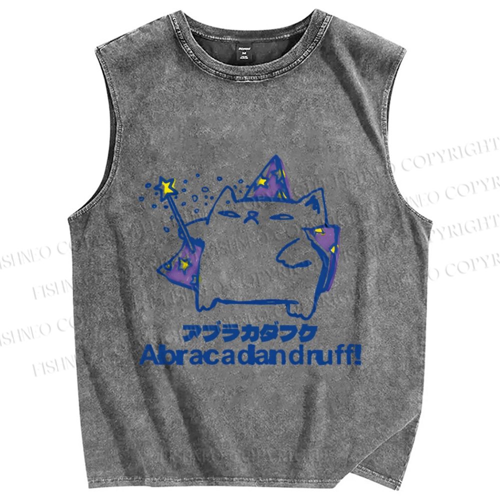 Unisex Silly Cat Abracadandruff Printed Washed Tank Top