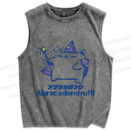 Unisex Silly Cat Abracadandruff Printed Washed Tank Top