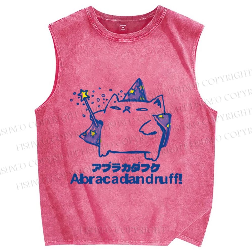 Unisex Silly Cat Abracadandruff Printed Washed Tank Top
