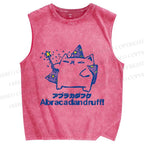 Unisex Silly Cat Abracadandruff Printed Washed Tank Top