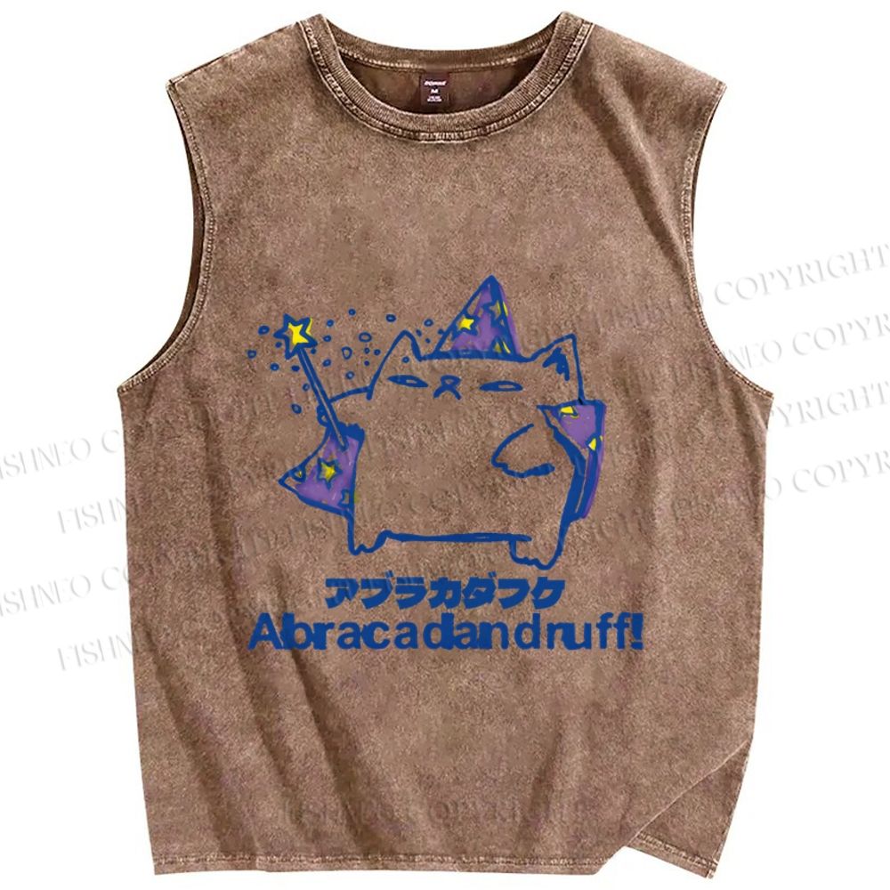 Unisex Silly Cat Abracadandruff Printed Washed Tank Top