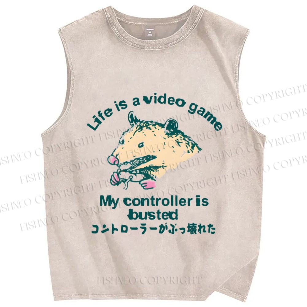 Unisex Silly Opossum Controller is Busted Printed Washed Tank Top