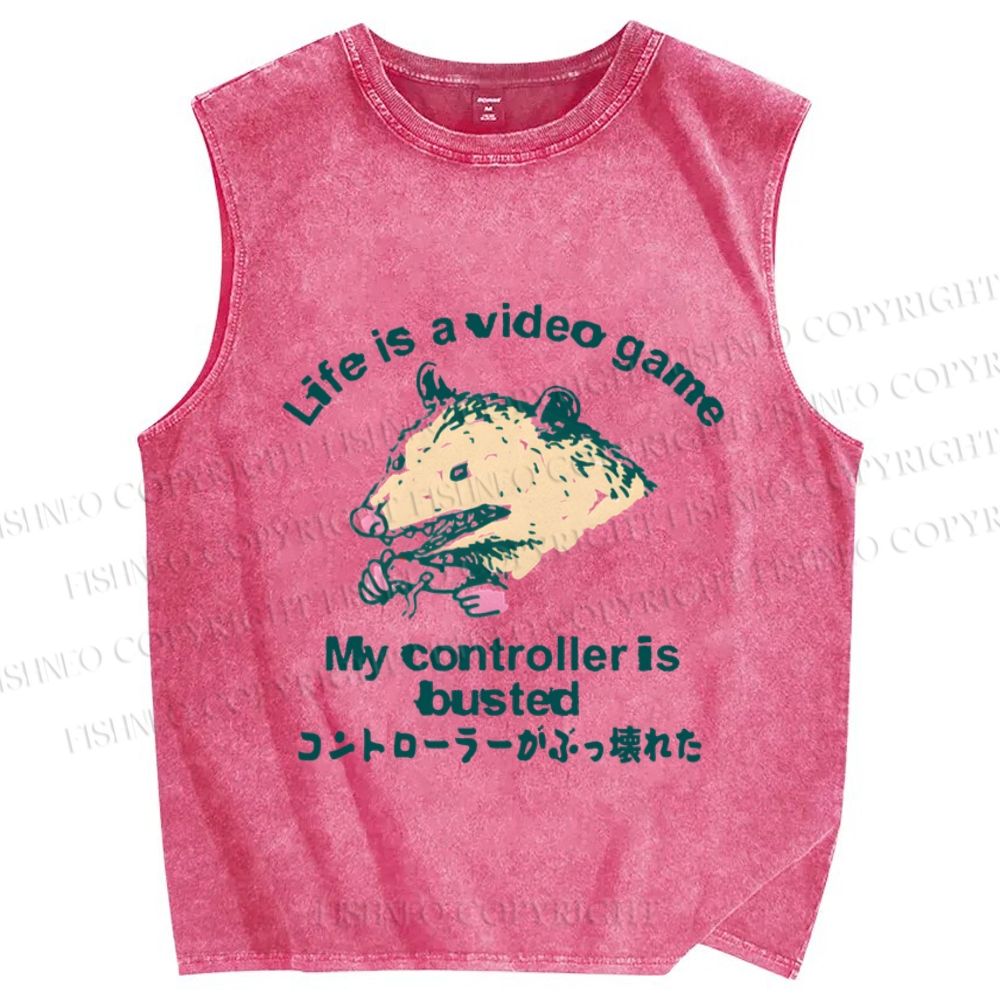 Unisex Silly Opossum Controller is Busted Printed Washed Tank Top