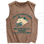 Unisex Silly Opossum Controller is Busted Printed Washed Tank Top