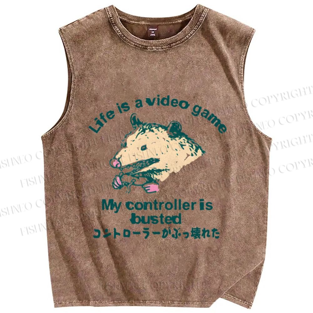 Unisex Silly Opossum Controller is Busted Printed Washed Tank Top