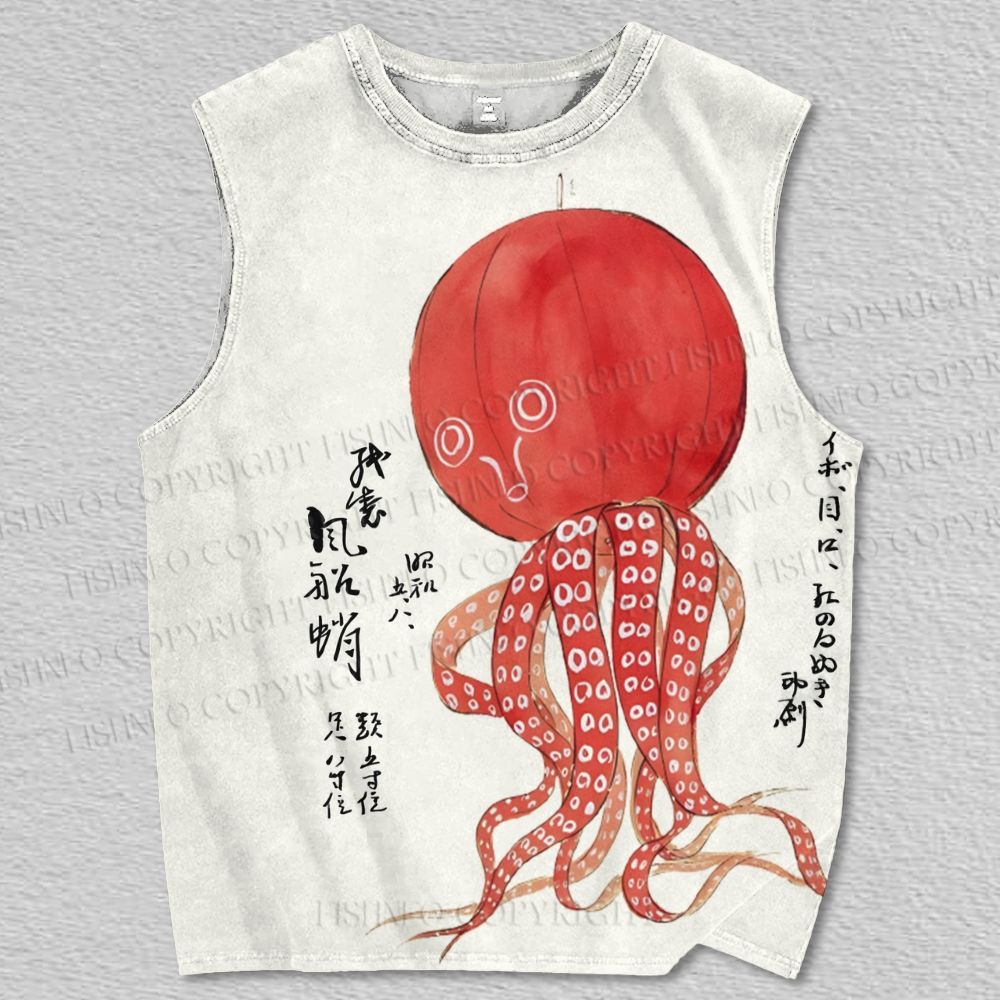 Unisex Vintage Japanese Octopus Printed Tank Top