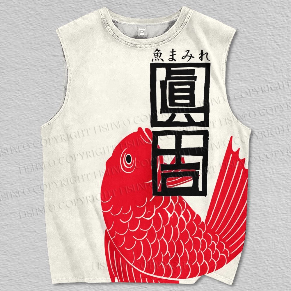 Unisex Vintage Japanese Koi Fish Printed Tank Top