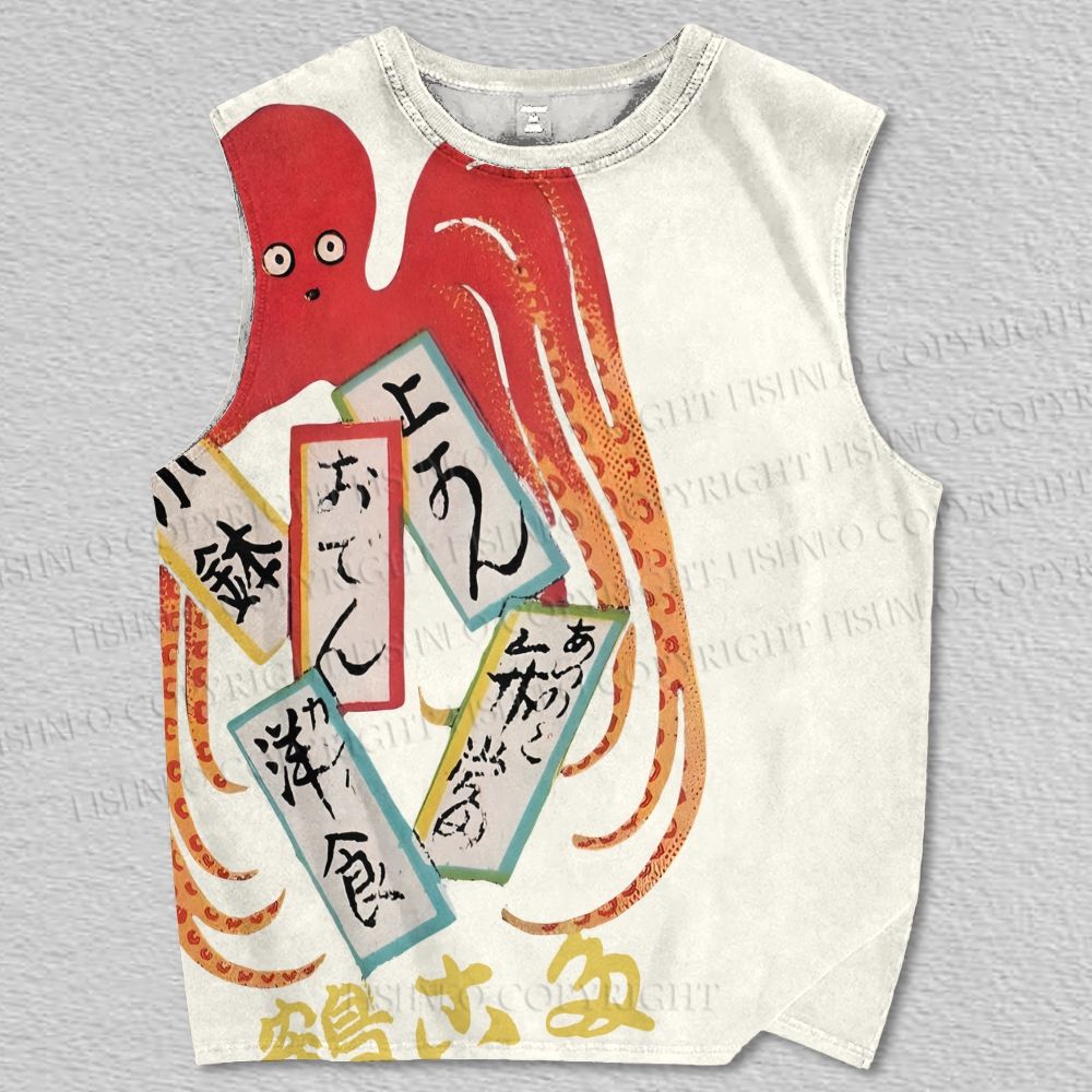Unisex Vintage Japanese Octopus Printed Tank Top