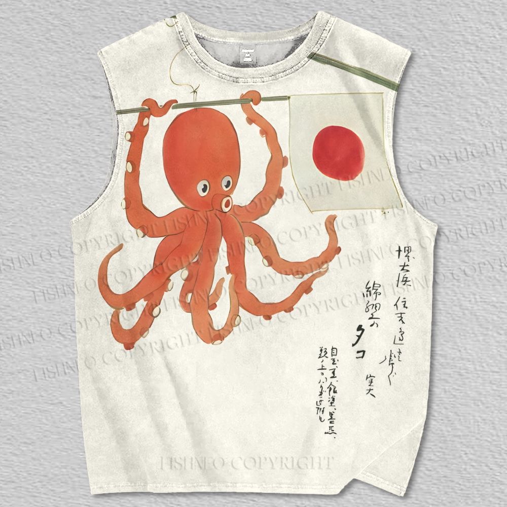 Unisex Vintage Japanese Octopus Printed Tank Top