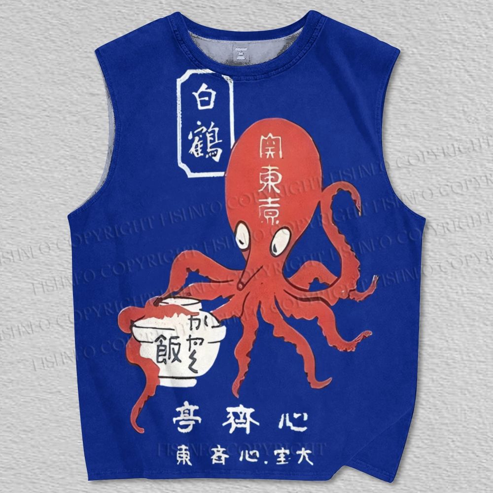 Unisex Vintage Japanese Octopus Printed Tank Top