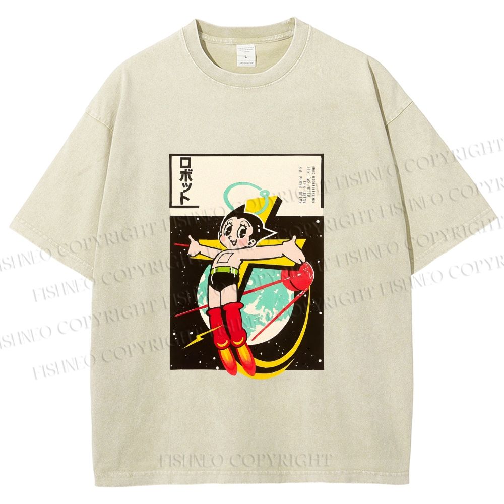 Unisex Vintage Japanese Astro Boy Printed Washed Tee