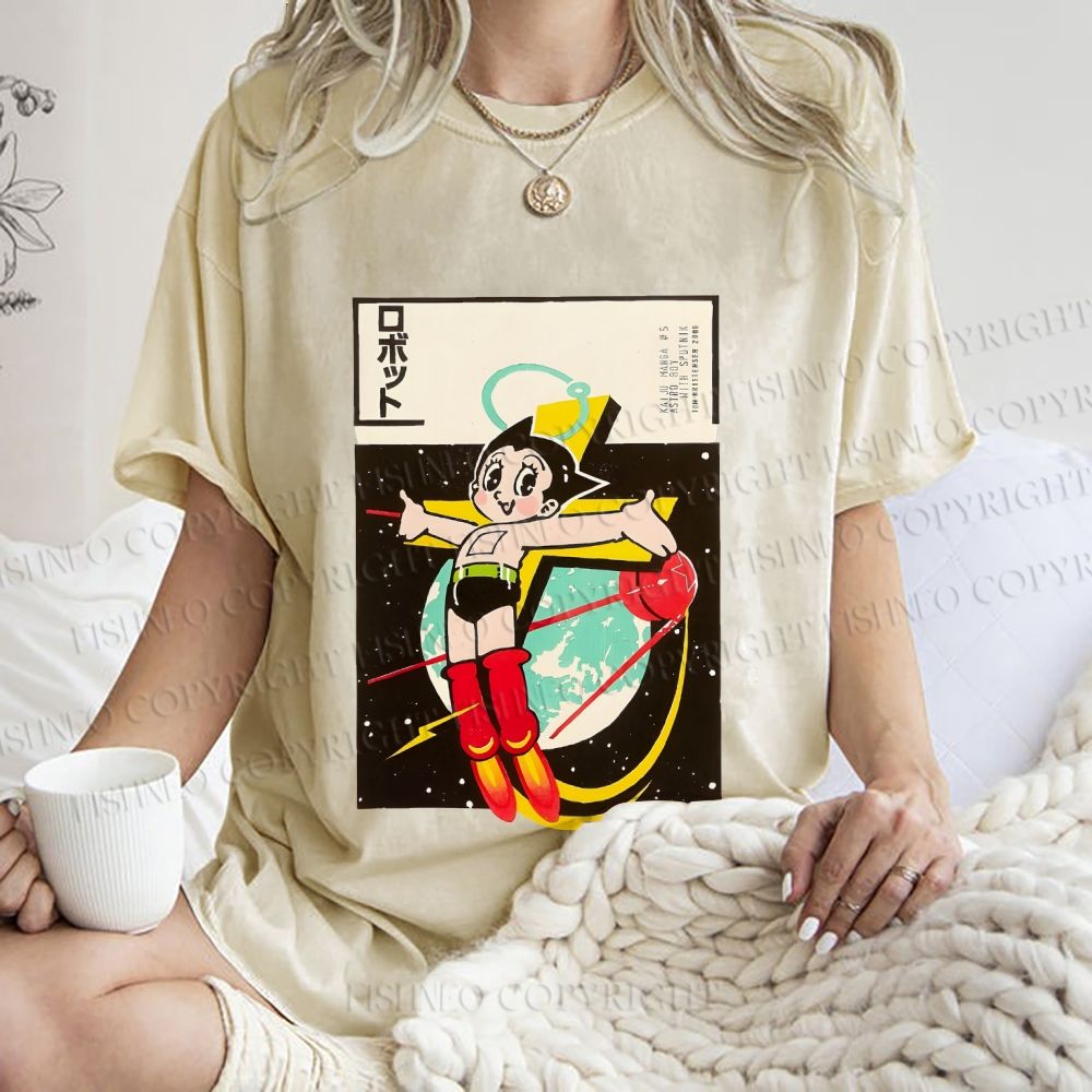 Unisex Vintage Japanese Astro Boy Printed Washed Tee