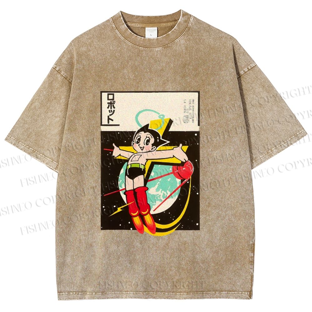Unisex Vintage Japanese Astro Boy Printed Washed Tee