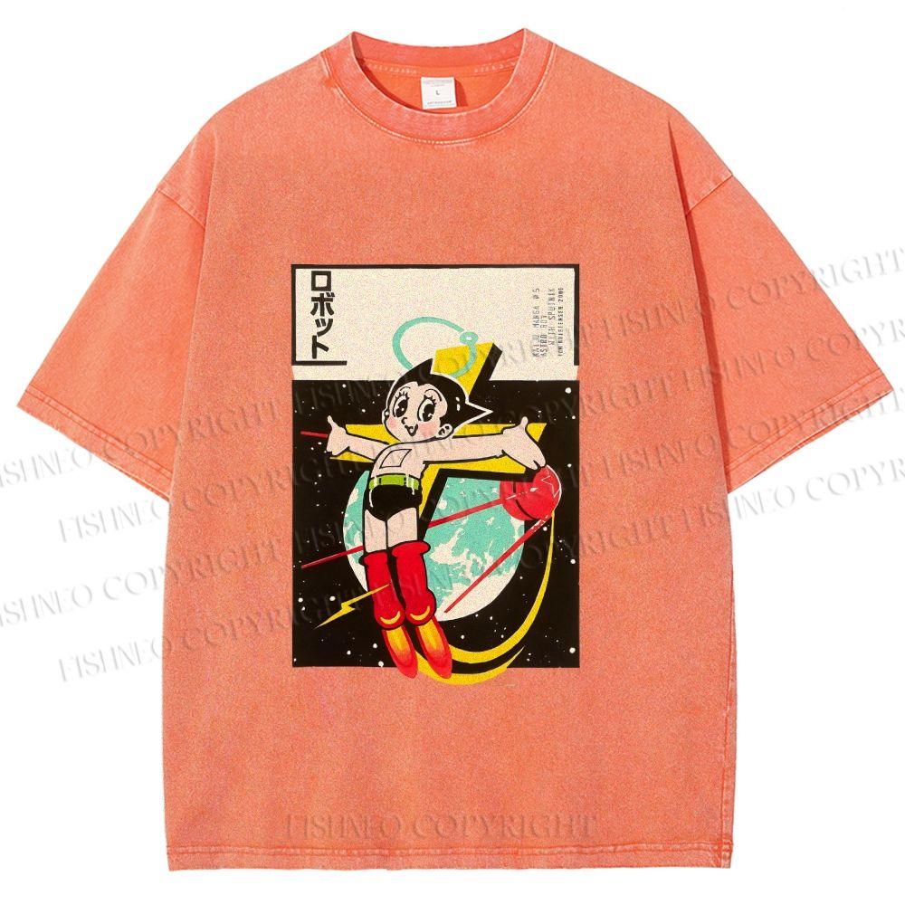 Unisex Vintage Japanese Astro Boy Printed Washed Tee