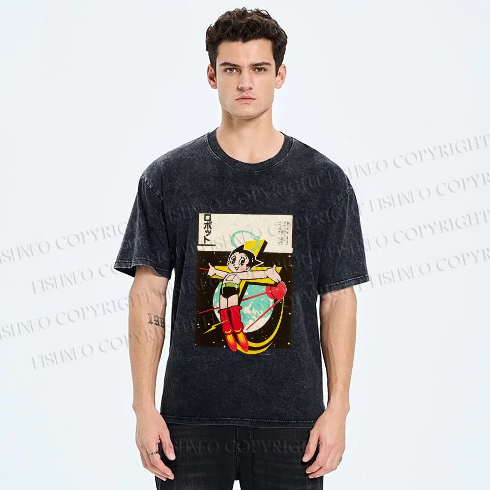 Unisex Vintage Japanese Astro Boy Printed Washed Tee