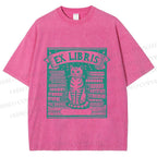 Unisex Vintage Cat Poster Printed Washed Tee