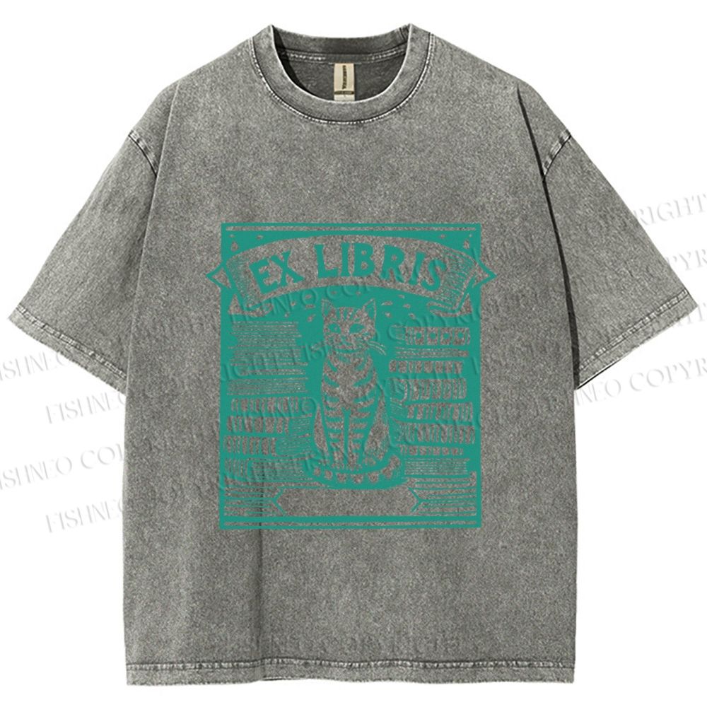 Unisex Vintage Cat Poster Printed Washed Tee