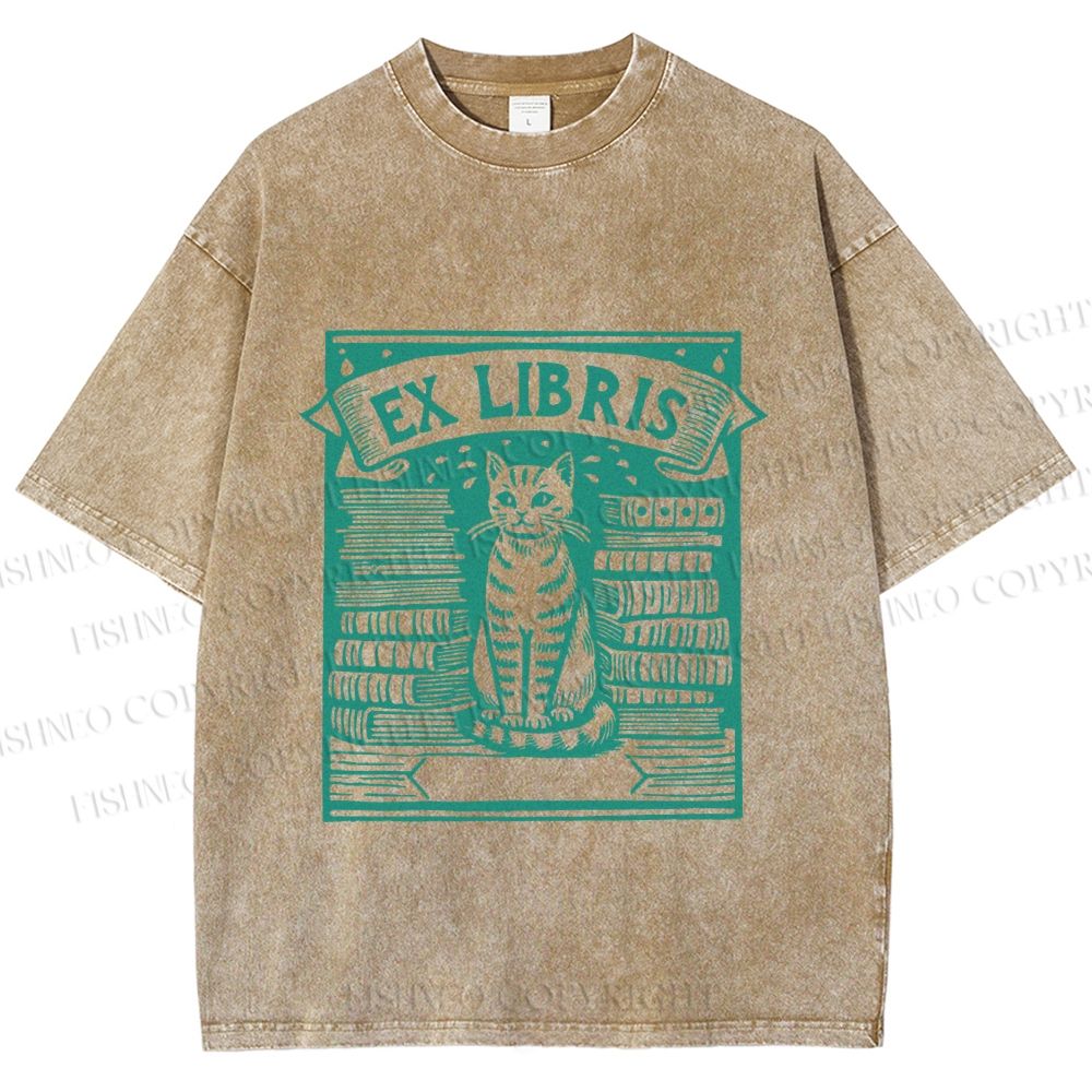 Unisex Vintage Cat Poster Printed Washed Tee