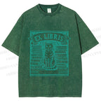 Unisex Vintage Cat Poster Printed Washed Tee