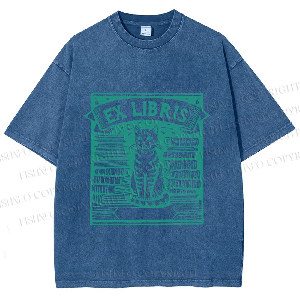 Unisex Vintage Cat Poster Printed Washed Tee